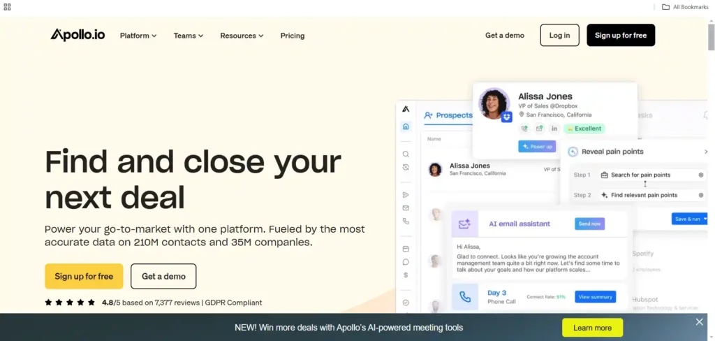 Apollo.io email automation and sequence builder for cold outreach and follow-ups.